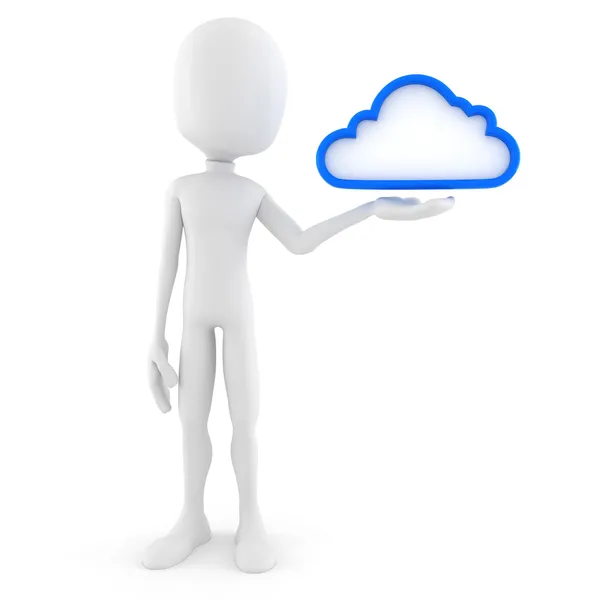 3d man, cloud backup solution, on white background — Stock Photo, Image