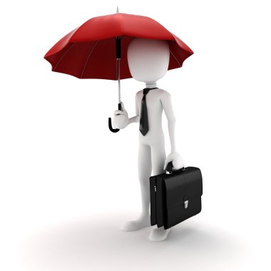 3d adam güvenlik iş kavramı içinde bir şemsiye tutan