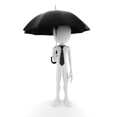 3d adam güvenlik iş kavramı içinde bir şemsiye tutan