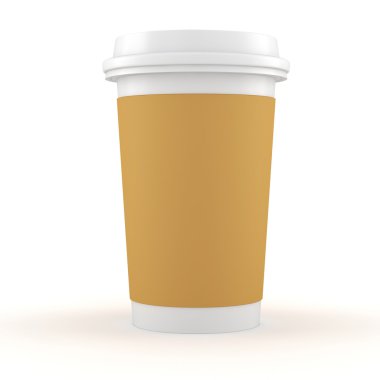 3D kahve kağıt bardak beyaz zemin üzerine