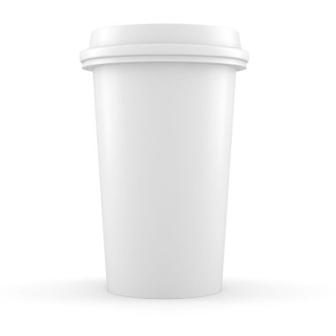 3D kahve kağıt bardak beyaz zemin üzerine