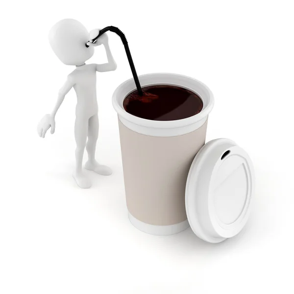 3D-man een warme koffie drinken uit een papieren kopje — Stockfoto