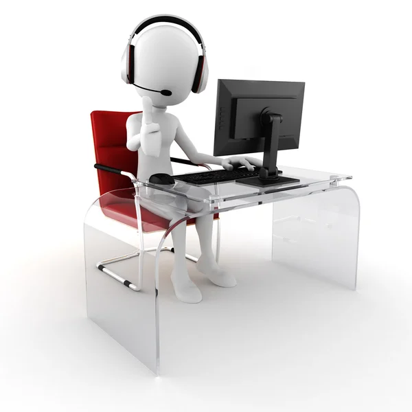 3D-man call center klaar om te helpen — Stockfoto