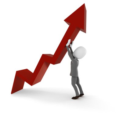 iş ok yukarı iterek 3d adam işadamı