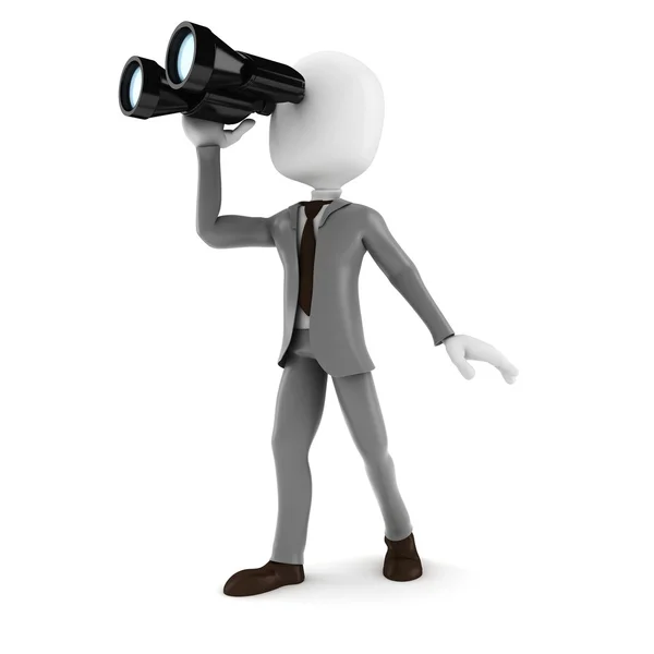 3d man businessman holding a binocular searching for opportunities in business — Stock Photo, Image