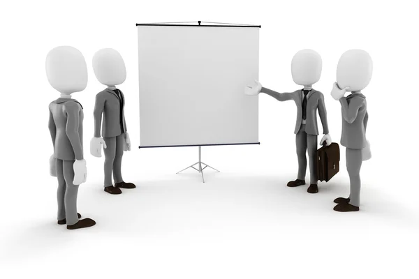 3d man businessman in front of a blank canvas — Stock Photo, Image