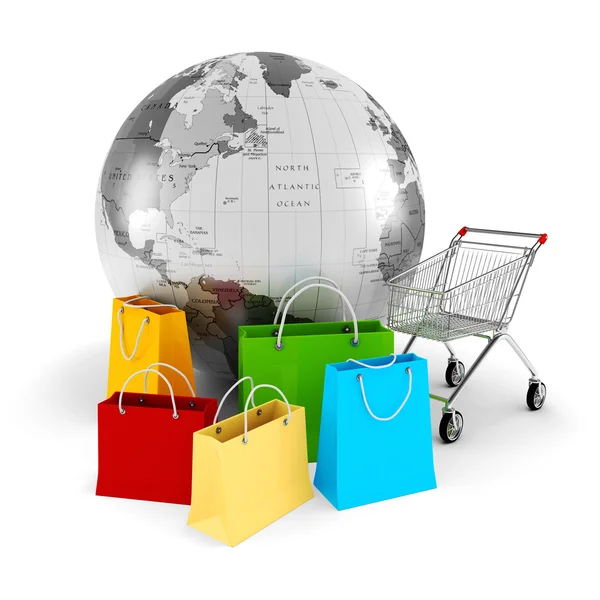 3d concetto di shopping globale — Foto Stock