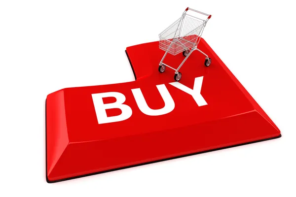 Carrinho de compras 3d no botão Comprar — Fotografia de Stock