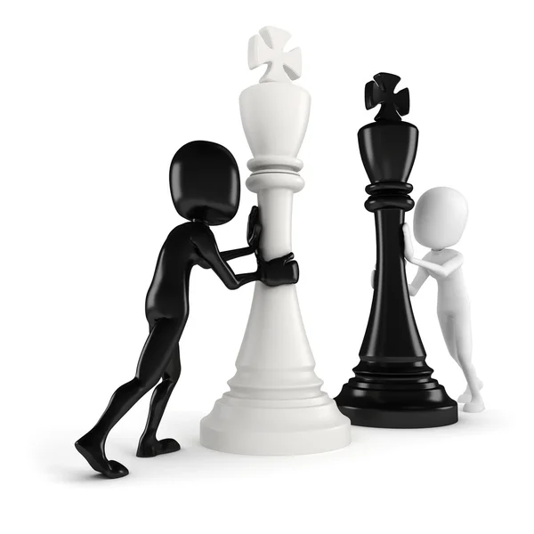 3d людина штовхає короля шахової фігури — стокове фото