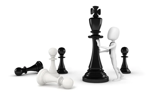 3d man pushing a king chess figure — Stock Photo, Image