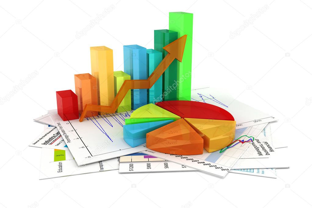 3d business graph and documents