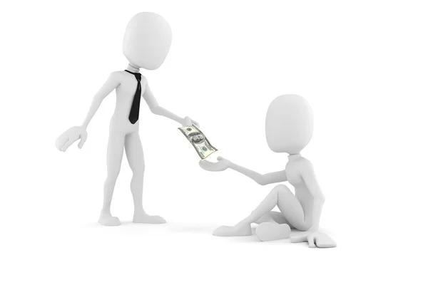 3d man businessman giving some money to a poor guy — Stock Photo, Image