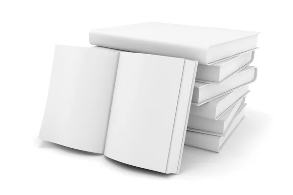 3D weiße leere Bücher auf weißem Hintergrund — Stockfoto