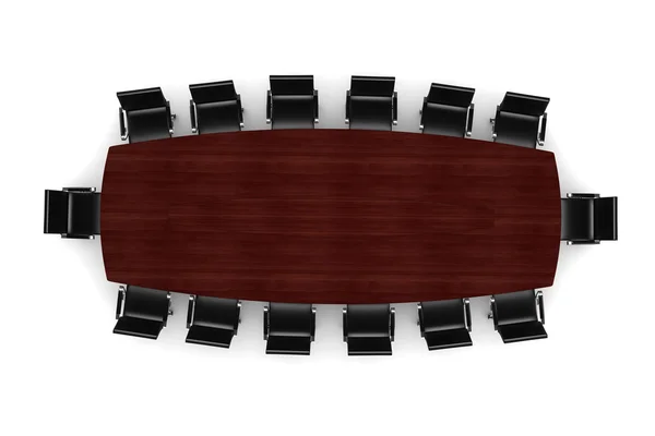 3d conference table and leather seats on white — Stock Photo, Image