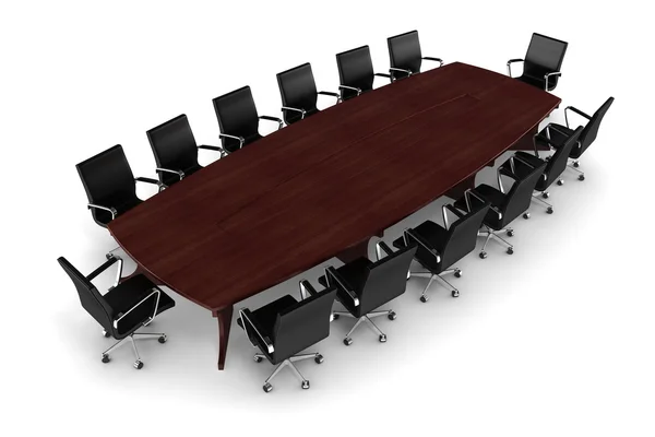 Mesa de conferencia 3d y asientos de cuero en blanco —  Fotos de Stock