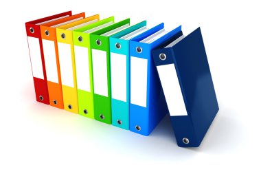 beyaz zemin üzerinde 3D renkli dosyalar klasörler