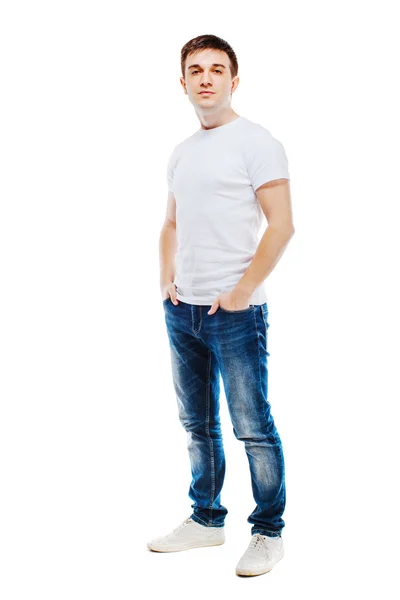 Młody atrakcyjny dorywczo mężczyzna na białym tle portret — Zdjęcie stockowe