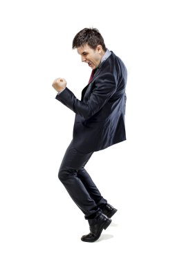 çekici genç iş adamı ile laptop beyaz zemin üzerine