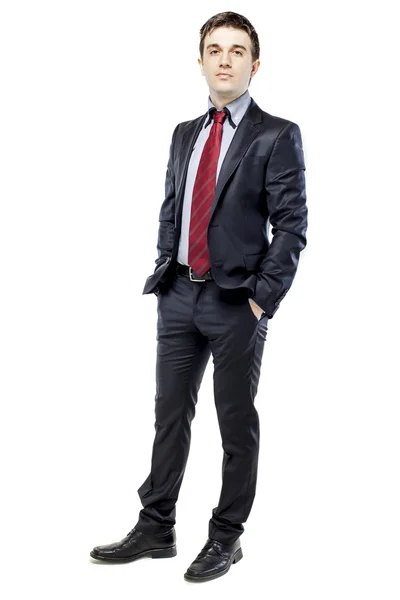 Atractivo joven hombre de negocios con portátil sobre fondo blanco — Foto de Stock