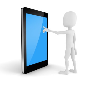 3D insan ve boş ekran ile hareket eden smartphone