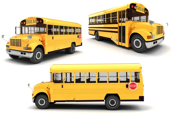 Bus scolaire 3d sur fond blanc — Photo