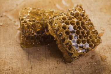 ahşap arka plan üzerinde petek