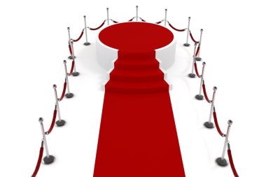 3D kırmızı carppet ve beyaz arka plan podyumda