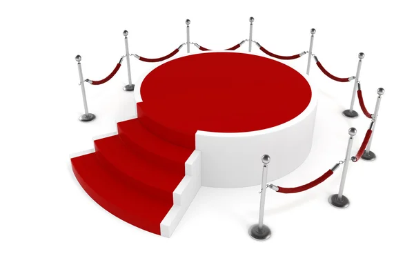 3D roter Teppich und Podium auf weißem Hintergrund — Stockfoto