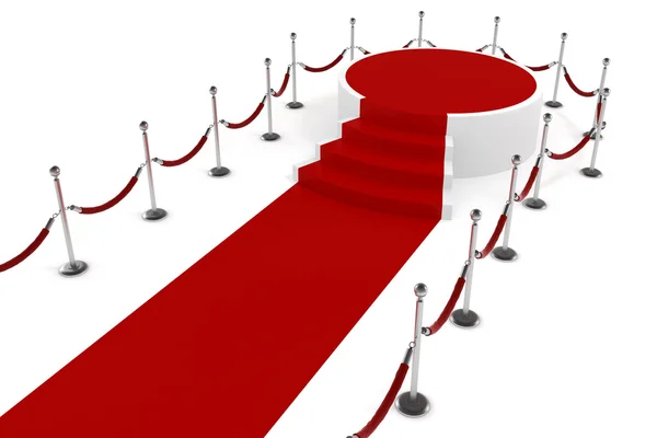 3D roter Teppich und Podium auf weißem Hintergrund — Stockfoto