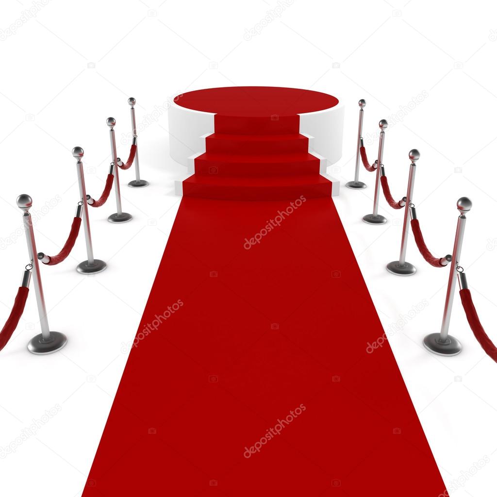 3d red carppet and podium on white background