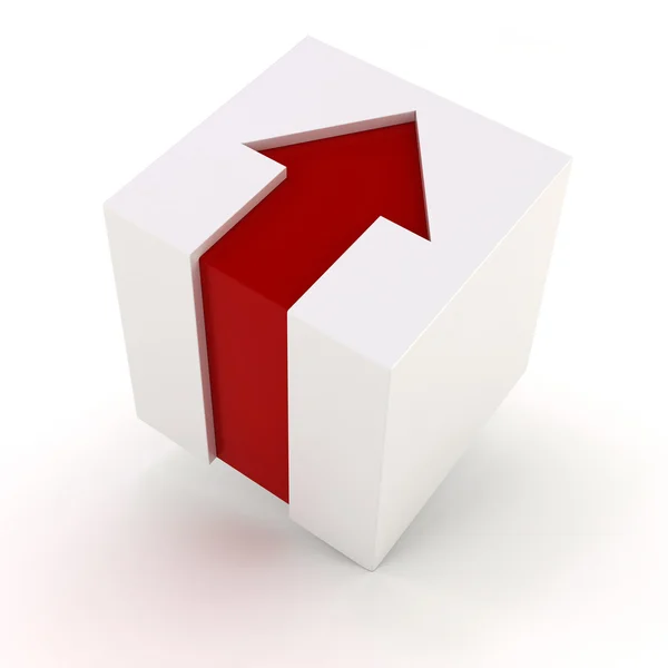 3d белый куб с красной стрелкой — стоковое фото