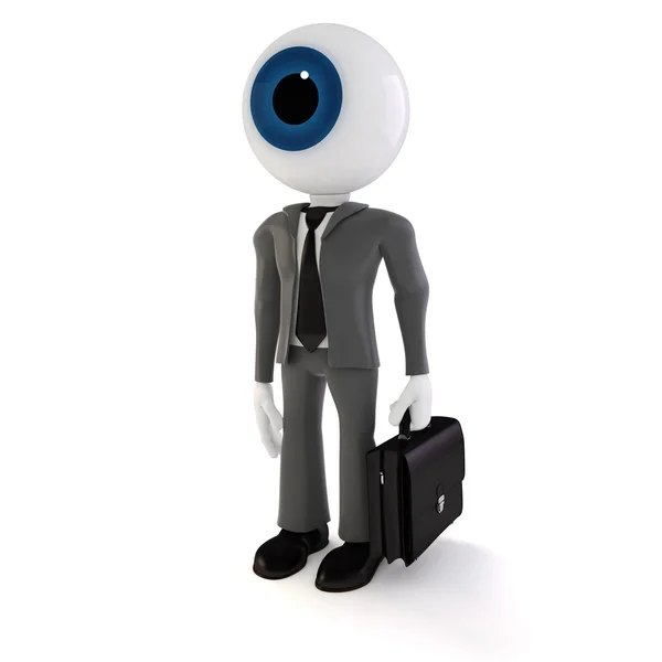 Hombre de negocios 3d con un ojo grande como cabeza, sobre fondo blanco —  Fotos de Stock