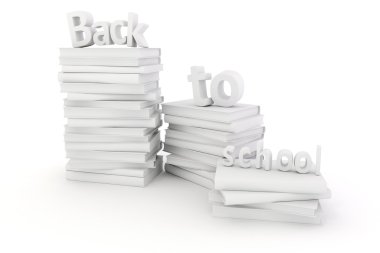 3D geri okul metin ve beyaz arka plan üzerinde kitap için