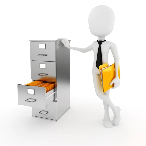 3d man business man and file cabinet — Stock Photo, Image