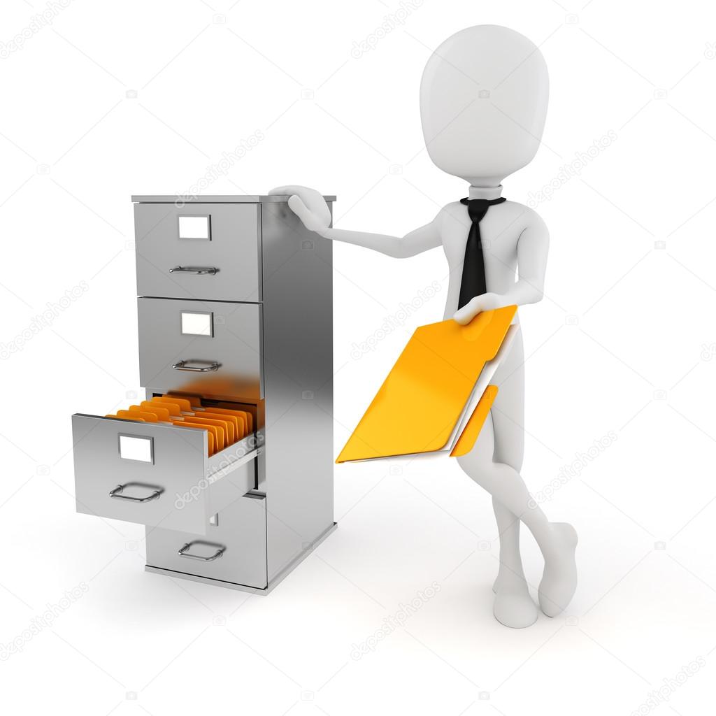 3d man business man and file cabinet