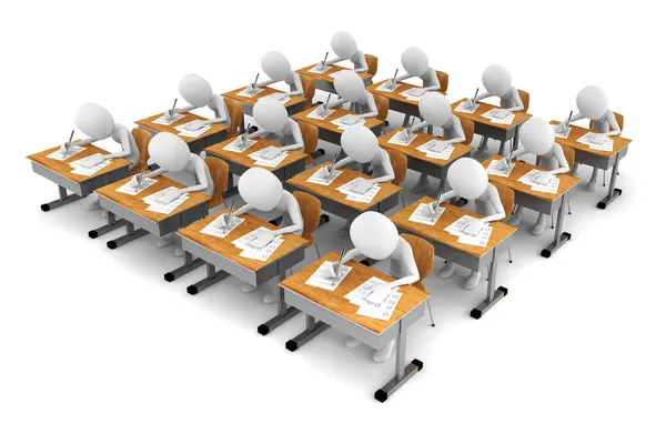 3D man i klassrummet, exam test — Stockfoto