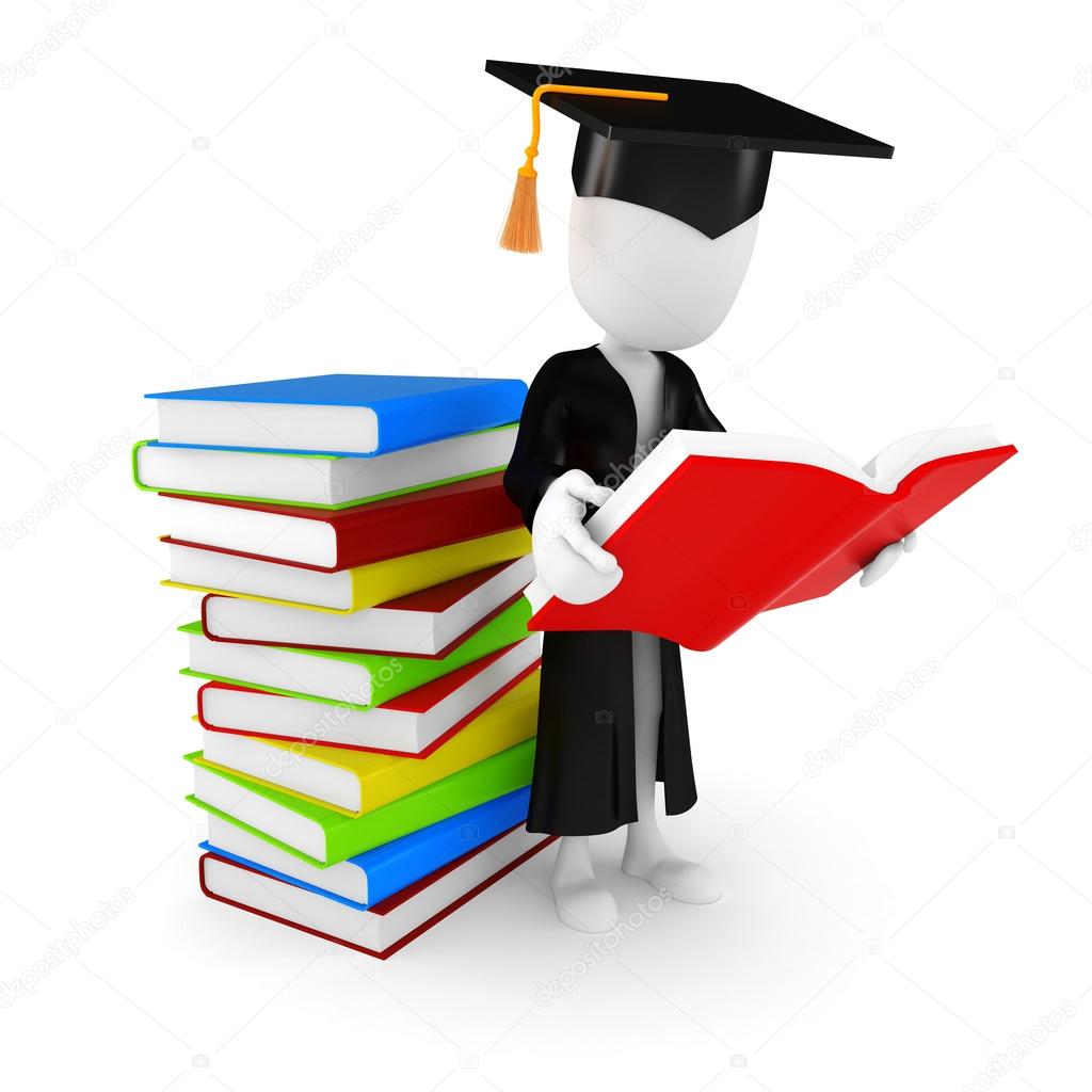 3d man student and book on white background
