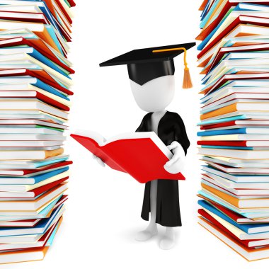 3D adam öğrenci ve beyaz kitap