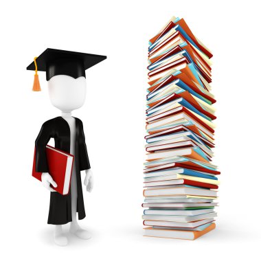 3D adam öğrenci ve beyaz kitap