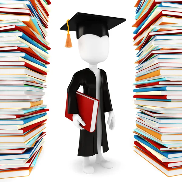 3D adam öğrenci ve beyaz kitap