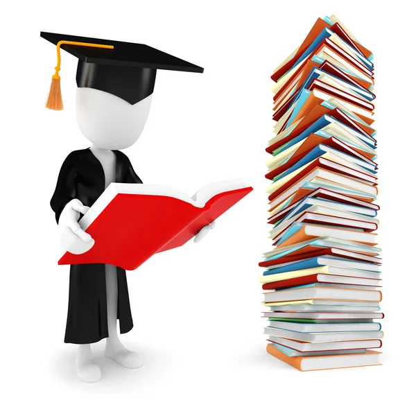 3d man student and books on white — Stock Photo, Image