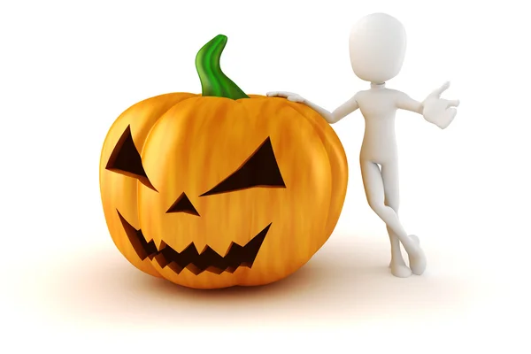 3d man and big scary halloween pumpkin — Stock Photo, Image