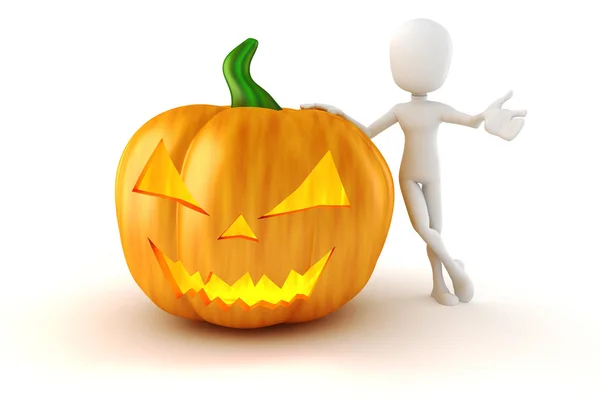 3d man and big scary halloween pumpkin — Stock Photo, Image