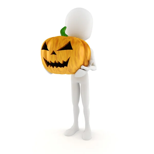 3d man and big scary halloween pumpkin — Stock Photo, Image