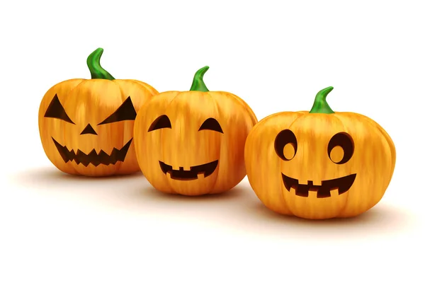 3d halloween pumpkins on white background — Stock Photo, Image