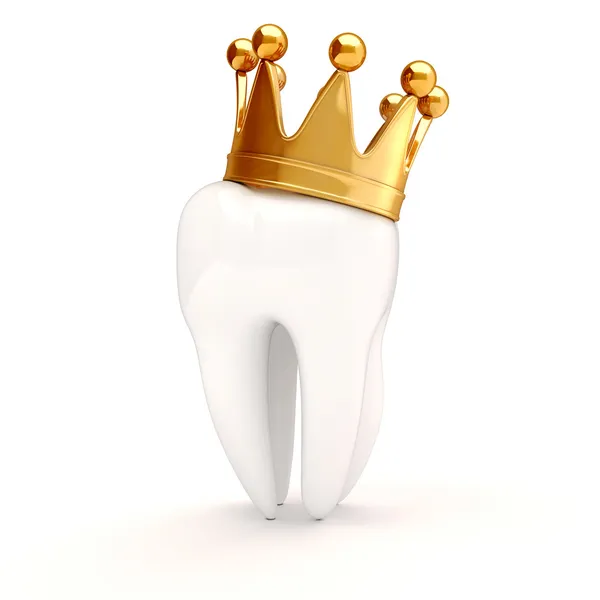 3d white tooth with gold grown on top — Stock Photo, Image