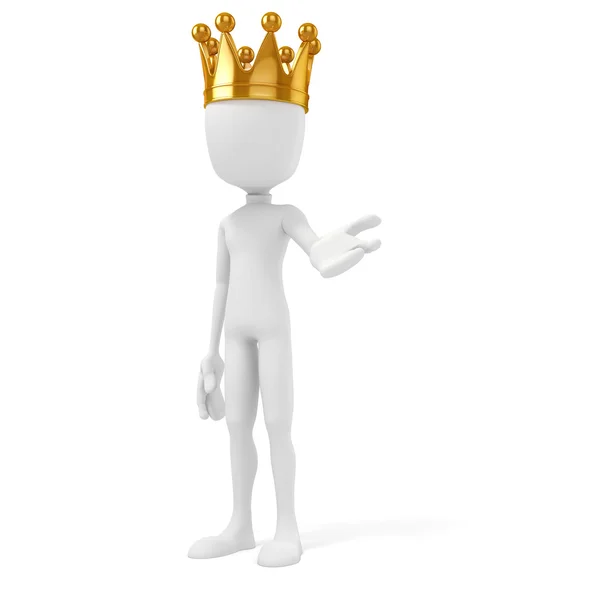 3d man king with a gold crown on white background — Stock Photo, Image