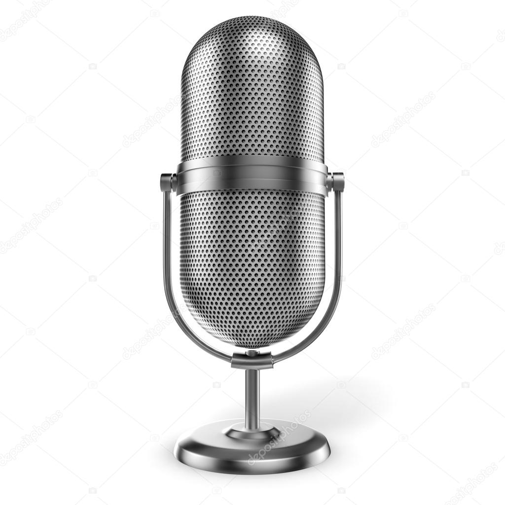 3d vintage microphone on white background