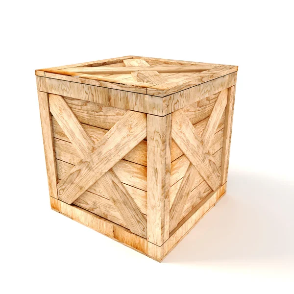 3D ξύλινο κουτί σε άσπρο φόντο — Φωτογραφία Αρχείου