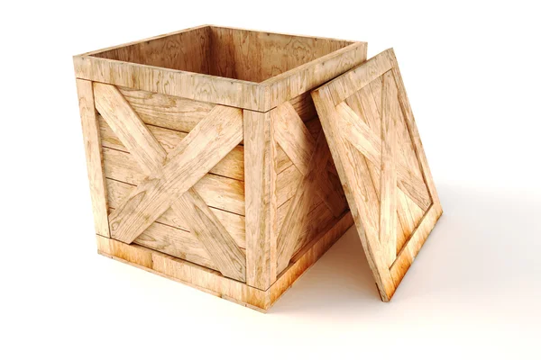 Boîte en bois 3d sur fond blanc — Photo